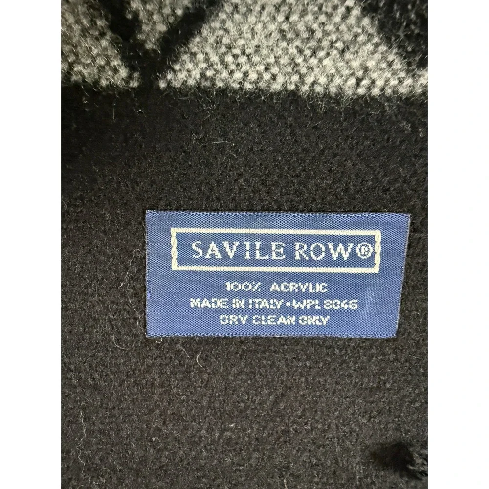 Savile Row Scarf Men Black Grey Argyle Fringed Made in Italy Acrylic Winter